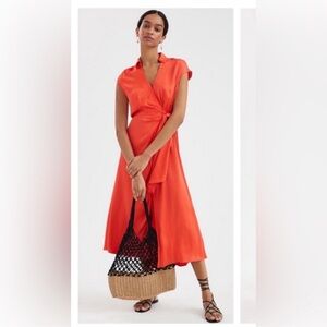 ANTHROPOLOGIE MAEVE add coral wrap dress, open back, size XS, worn once